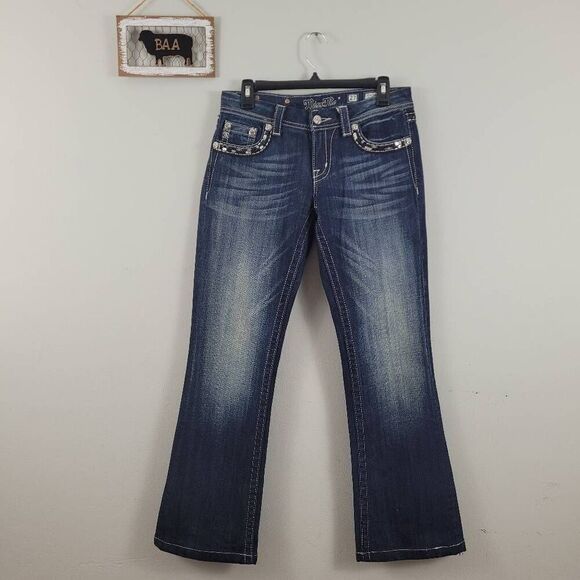 Miss Me Easy Boot Cut Jeans Sz 27 Bling‎ Rhinestone Jeweled Sequin Mid Rise - Picture 2 of 12